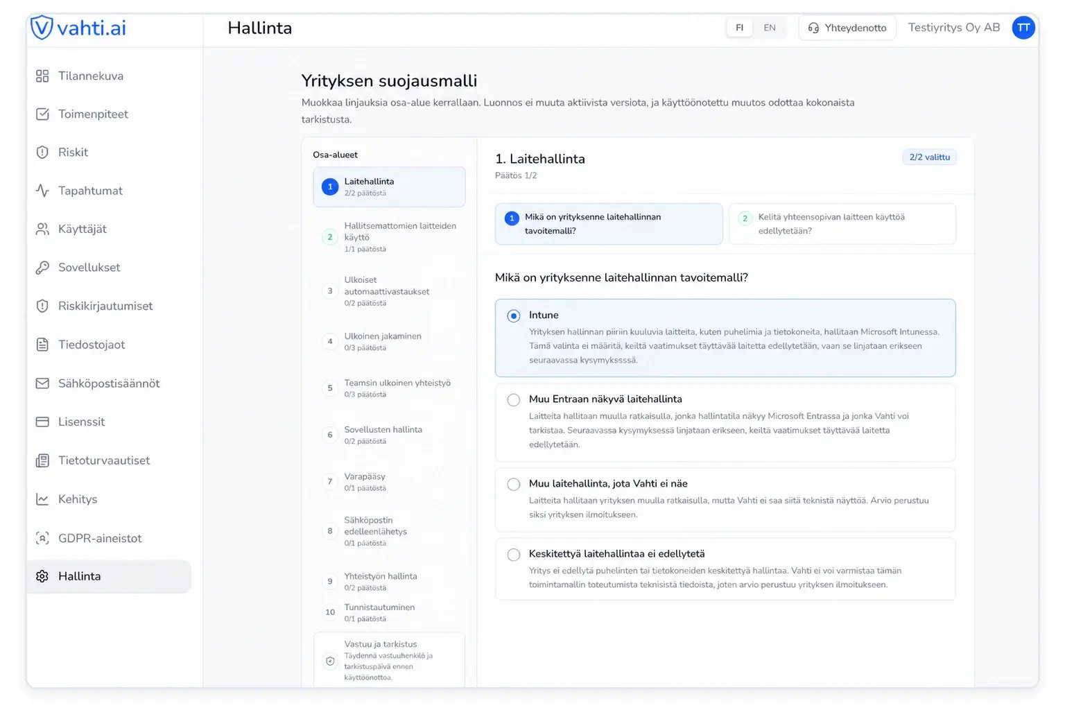 Arvioi tietoturvaa yrityksesi omien linjausten mukaan